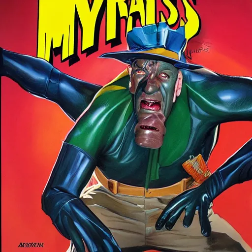 Image similar to detailed hyperrealistic mr trash man comic book cover by alex ross with gouache and wash paints color