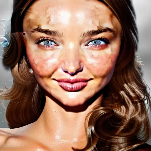 Image similar to miranda kerr made of chocolate powder, mango and whipped cream