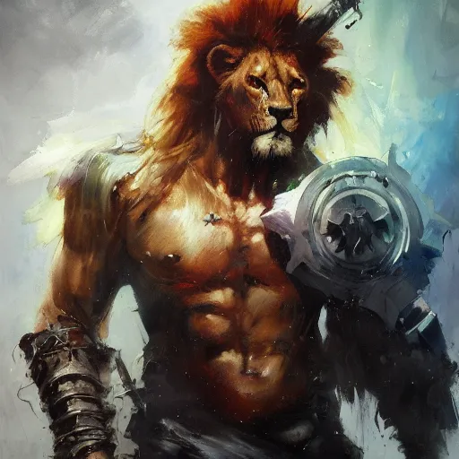 Image similar to lion - o using his sword of omens, jeremy mann painting