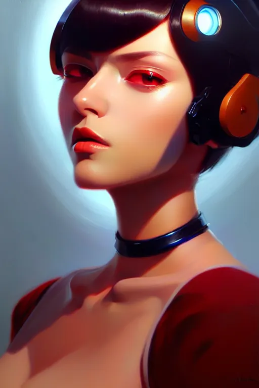 Image similar to a ultradetailed beautiful painting of a stylish woman cyborg, oil painting, by ilya kuvshinov, greg rutkowski and makoto shinkai, trending on artstation