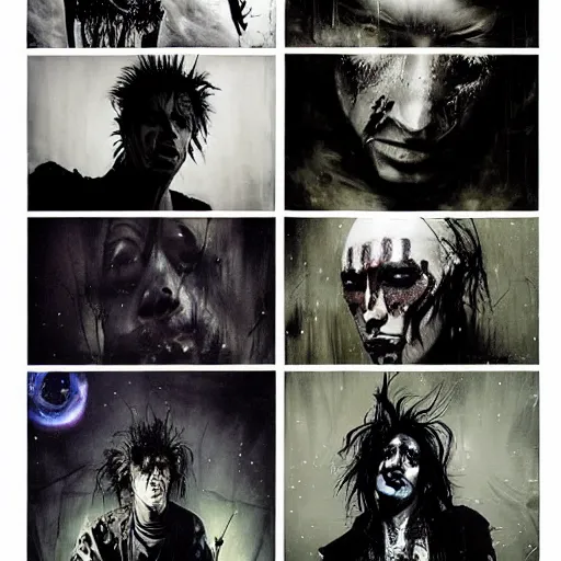 Prompt: stunning portrait of gaunt ( sid vicious ) a ( the cure fan ) as dream from sandman, dim stars as eyes, by jeremy mann, by cedric peyravernay, by by russ mills, by richard avedon and ben templesmith, dramatic lightning, sadness, dark eye sockets, in the shadows, punk rock, gothic, high detailed, 8 k