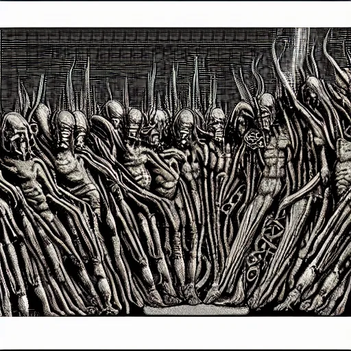 Image similar to dante's inferno by hr giger as pixel art