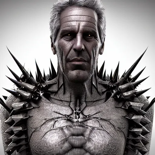 Prompt: highly detailed jeffrey epstein with multiple eyes and spikes, limbs by alex gray, android jones, karol bak, ayami kojima, artgerm, concept art, sharp angles, robot, 3 d, octane render, 8 k, unreal engine