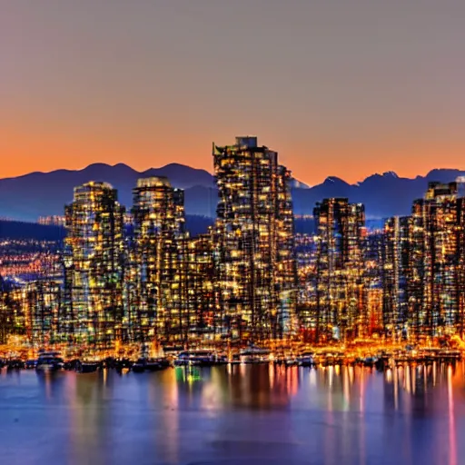 Prompt: vancouver bc canada at night, neon 8 k photo realistic