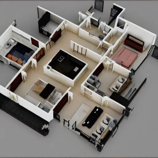 Prompt: house floor plan 2. 5 d, 4 k, detailed