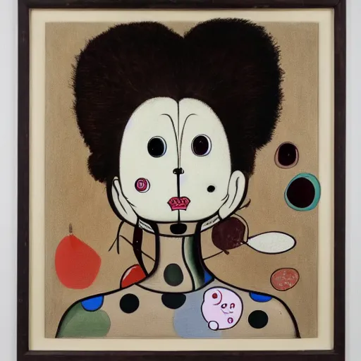 Image similar to an oil painting by Gary Baseman and Egon Schiele and Takashi Murakami