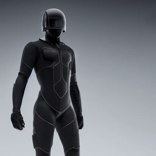 Image similar to photo of futuristic techwear black costume on the white background, 8k, octane render,