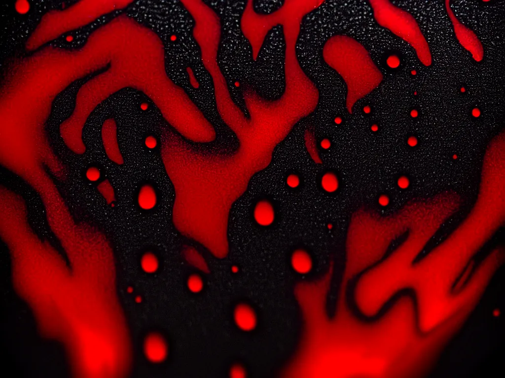 Prompt: a beautiful red and black 3 d geometrically printed liquid droplets melting into each other psychedelic, dripping black iridescent liquid, confident, moody, dramatic, introspective, 4 k, trending on artstation, photorealistic, volumetric lighting, octane render