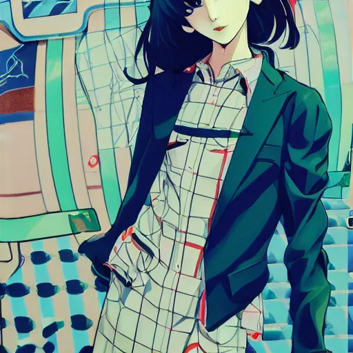 Image similar to girl wearing retro clothing, shigenori soejima and yoji shinakawa and tatsuki fujimoto illustration, heavy lineart, oil on canvas