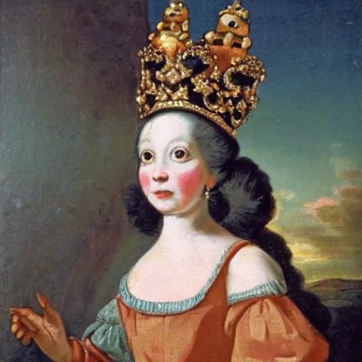 Image similar to a rabbit dressed as a queen wearing a crown, 18th century oil painting