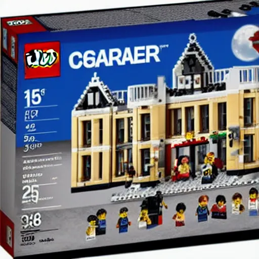 Image similar to Box art for a LEGO set of a high profile court case