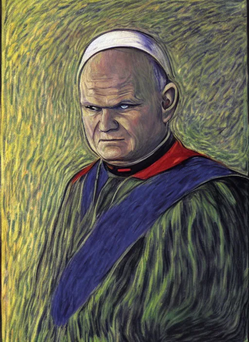 Image similar to portrait of john paul ii as piccolo from dragon ball z by claude monet