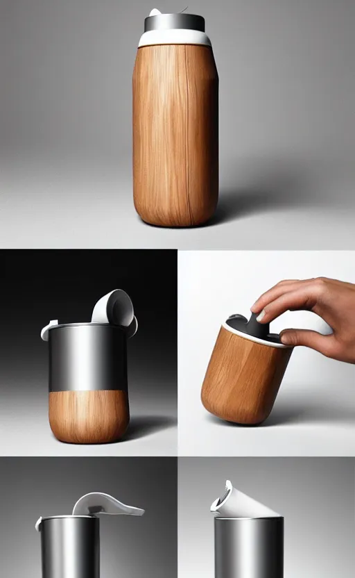 Image similar to a stylish handheld electric beverage mixer ; natural materials ; industrial design ; behance ; le manoosh ; pinterest ; if design award ; reddot design award