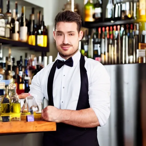 Image similar to a handsome musculous barman, full body photo