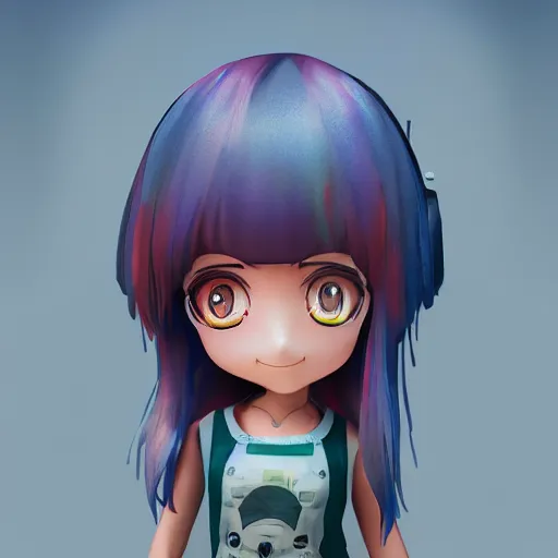 Image similar to a digital painting of a girl with a fish on her head, chibi, by antonio mello, 3 d nft, nendoroid 3 d, cyberpunk artm, cgsociety, seapunk, anime aesthetic, rendered in maya