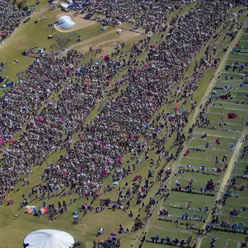 Prompt: bird eye view of coachella music festival