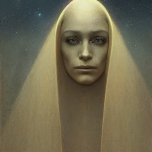 Image similar to sci - fi portrait of bene gesserit order sister by jean delville and beksinski and dore, intricate, hyperealistic, photoreal, 8 k resolution, david lynch movie