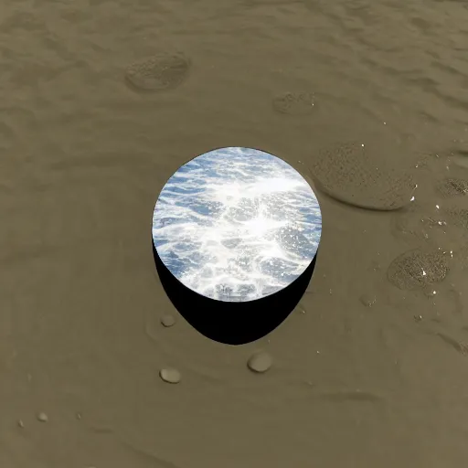 Image similar to shore, metallic water, raytracing, hubble in background, endless, 5 5 mm