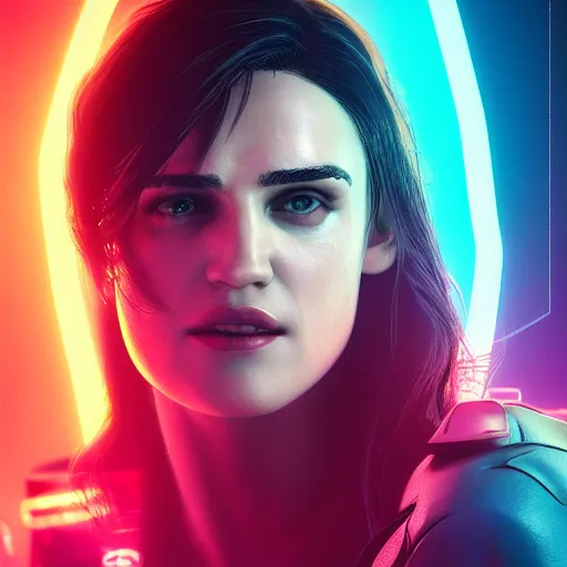 Prompt: katie mcgrath portrait, cyberpunk 2 0 7 7, cyberpunk judy alvarez, photorealistic, ultra detailed, neon, octane, bokeh, cinematic lighting, cyber, cyberpunk city, studio quality, feature, scars, cyberface, 8 k