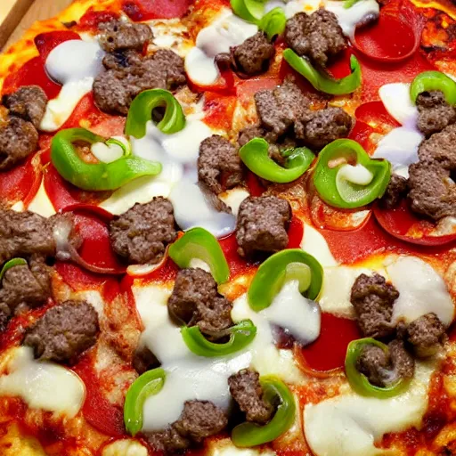 Image similar to pizza with cheeseburgers as toppings