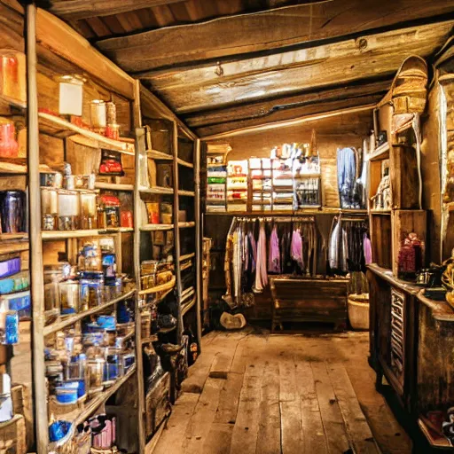 Image similar to a photo of a store in an attic, selling potions