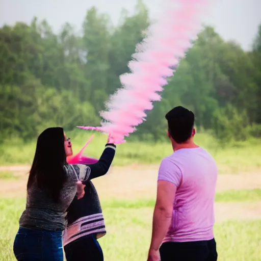 Prompt: photograph of fighter jet gender reveal, dropping pink powder, 50mm, professional photography,