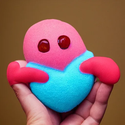 Image similar to a cute blobby character holding a heart, emoticon