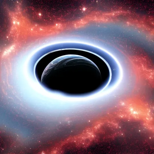 Image similar to spaceship at the edge of a black hole