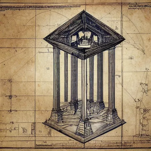 Image similar to time machine blueprints by leonardo davinci