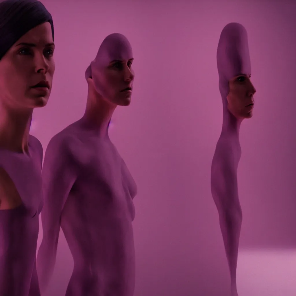 Image similar to cinestill of a giant hand made of purple wax float through the living room film still from the movie directed by denis villeneuve with art direction, pouring rain menacing lights shadows, 8 k, hd, high resolution, 3 5 mm, f / 3 2, ultra realistic faces, ex machina