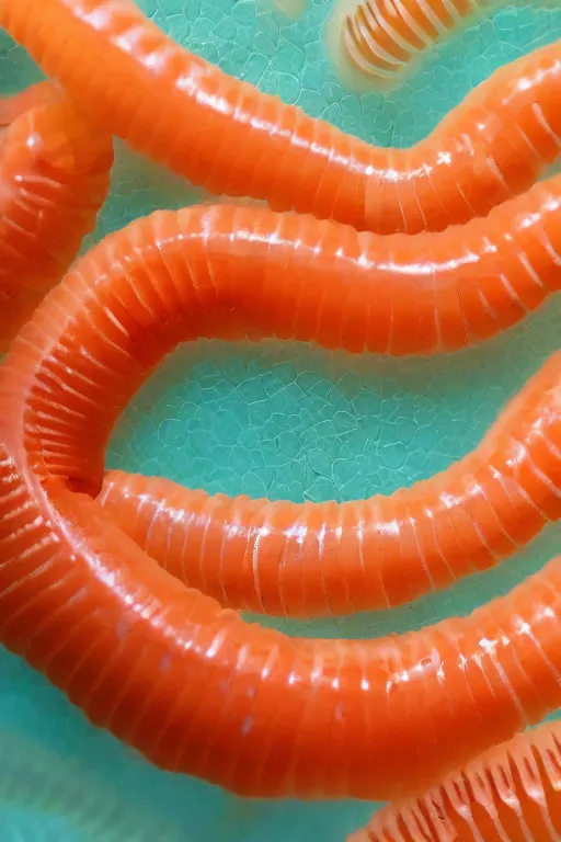 Image similar to high quality close-up photo translucent biomechanic worms! gorgeous orange dots highly detailed hannah yata elson peter cinematic turquoise lighting high quality low angle hd 8k sharp shallow depth of field