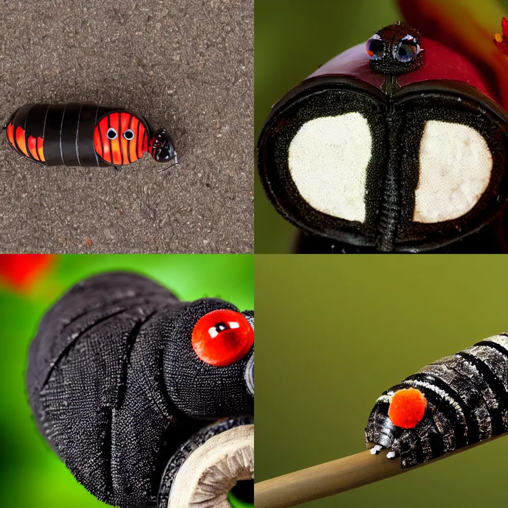 Prompt: darth vader as a caterpillar. Photography