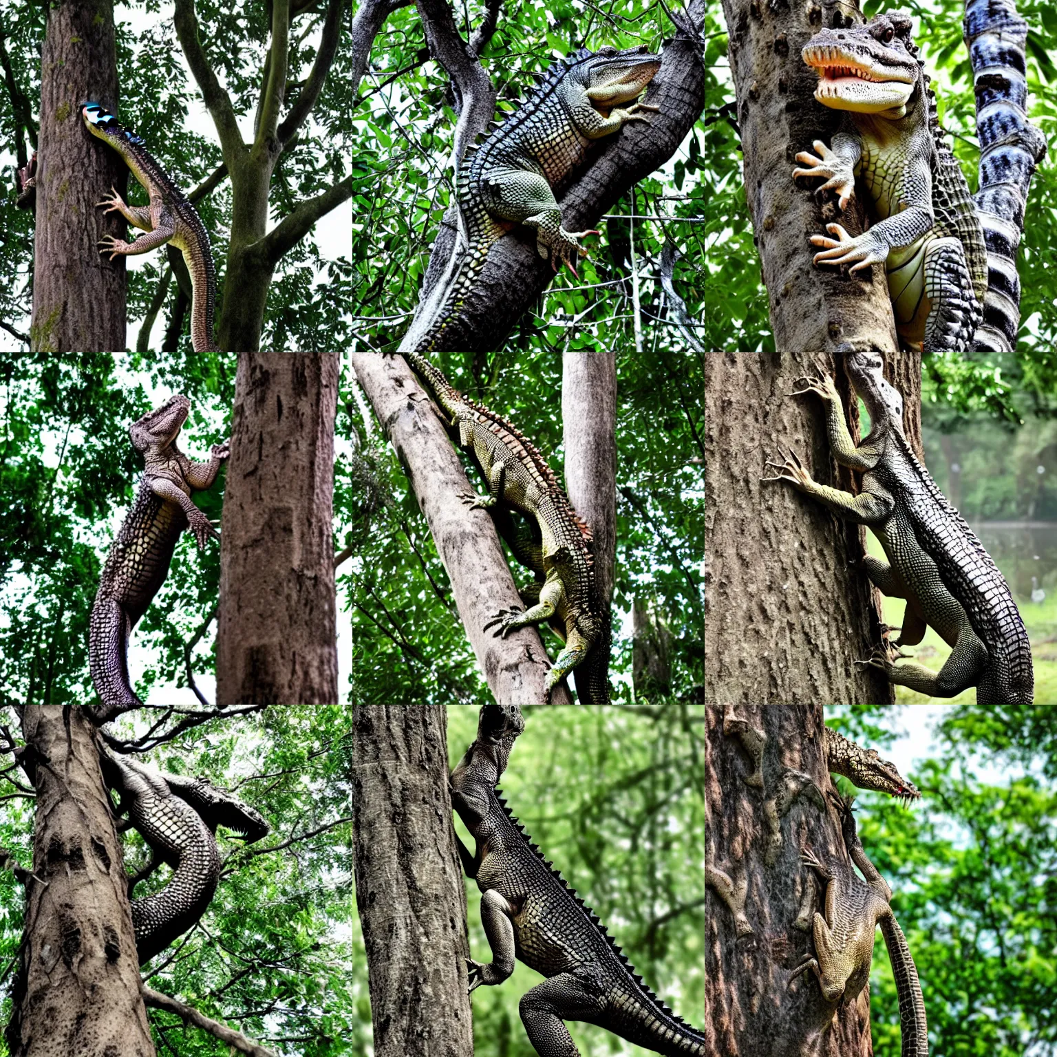 Prompt: crocodile climbing the tree