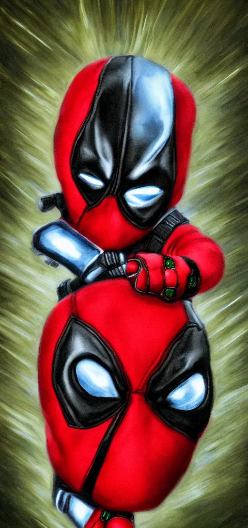 Image similar to portrait of baby deadpool, elegant, glowing lights, highly detailed, paiting painting, hdr