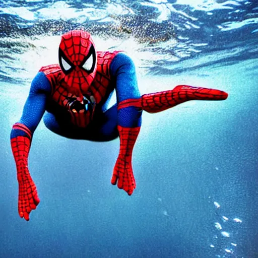 Image similar to photo real of spiderman swimming