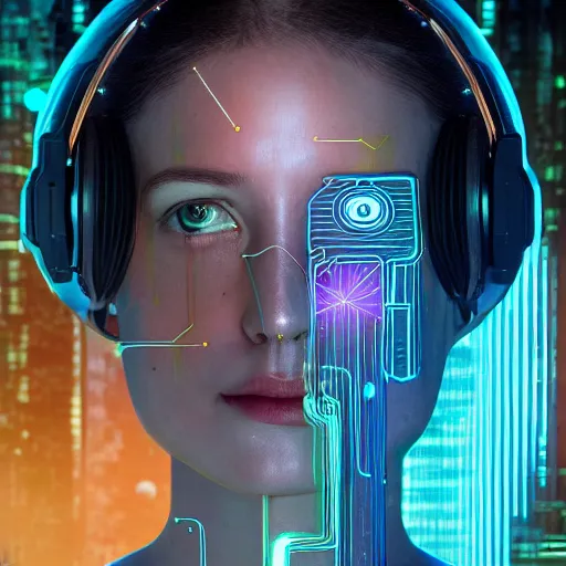 Prompt: portrait of augmented human wearing an ai chip to increase brain functions, an hard disk of 2 tb to increase brain memory, visible chip and hardisk, cyberpunk, by highly detailed oil painting, soft light 4 k, cinematic composition, cinematic lighting, sharp focus, masterpiece by artgem, bernie barnes and jenny saville