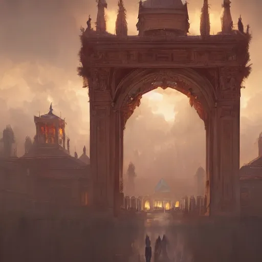 Image similar to gates of heaven, by greg rutkowski, sung choi, photo realistic, 8 k, cinematic lighting, hd, atmospheric, hyperdetailed, trending on artstation, devainart, digital painting, glow effect