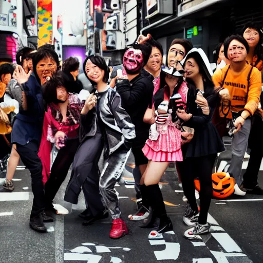 Image similar to group of people having fun on Halloween in Shibuya, amateur film photographer