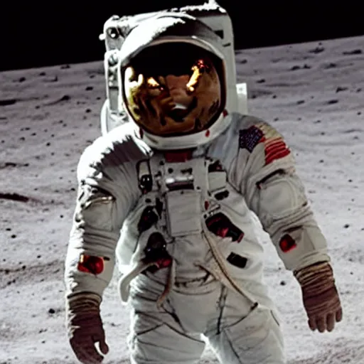Image similar to picard on the moon eating tacos