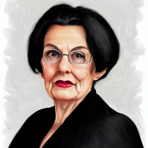 Prompt: a digital portrait of a 81 year old with black hair,hazel green eyes, drawn in the style of mark Arian