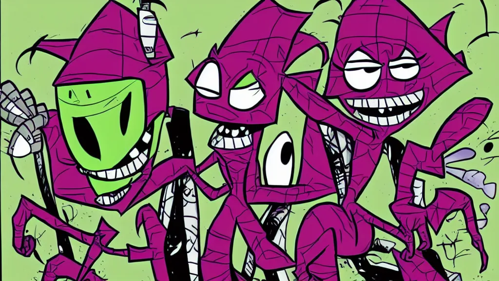 Image similar to Zim!!! from Invader Zim, in the style of artist Kim Jung Gi,