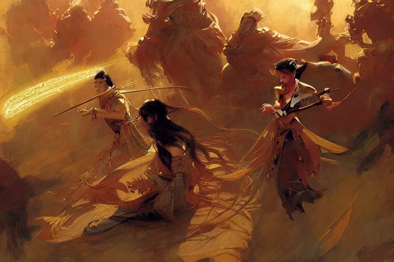 Image similar to wuxia, space, painting by gaston bussiere, craig mullins, j. c. leyendecker