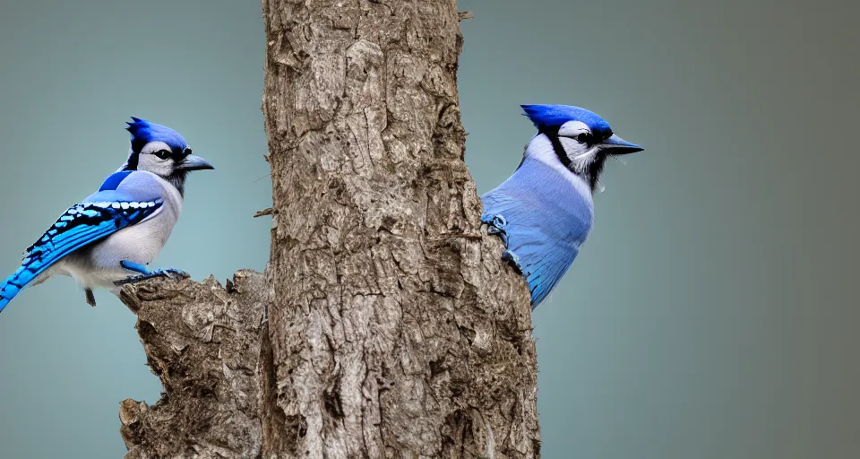 Image similar to Blue Jay, highly textured, blue backdrop, 4K image