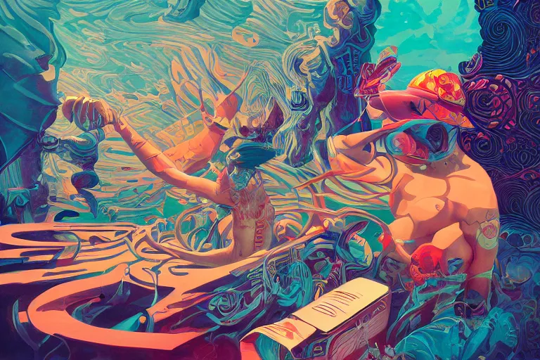 Image similar to traveling the river styx, tristan eaton, victo ngai, artgerm, rhads, ross draws