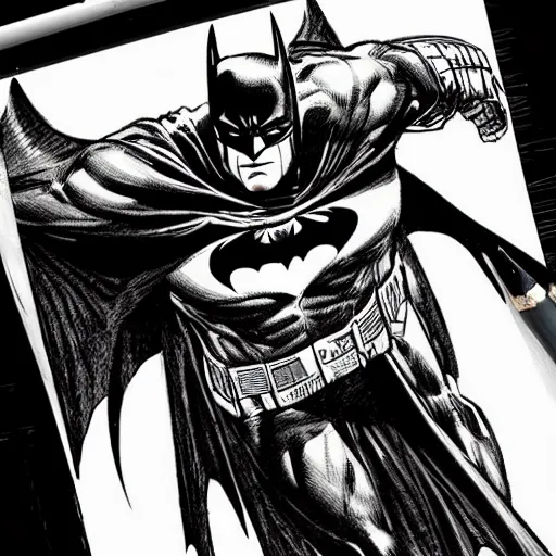 Prompt: DC Batman highly detailed pencil and ink sketch by David Finch