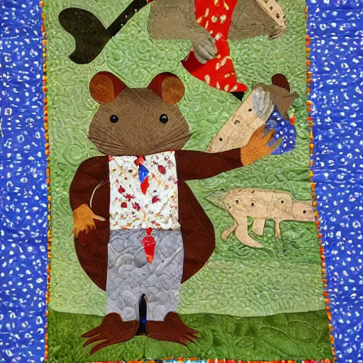 Image similar to folk art quilt with a rodent theme, museum of modern art, new york