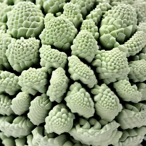 Image similar to romanesco on white surface simplyfied 8 k studio picture photorealistic