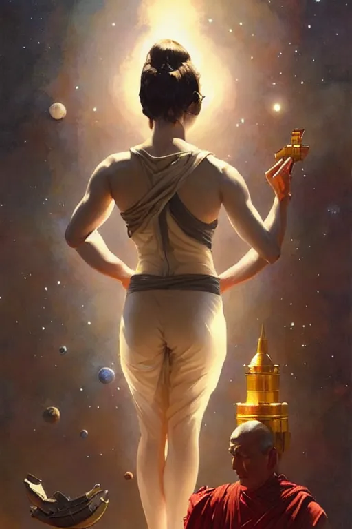 Image similar to space, buddhism, expressionnisme, painting by greg rutkowski, j. c. leyendecker, artgerm