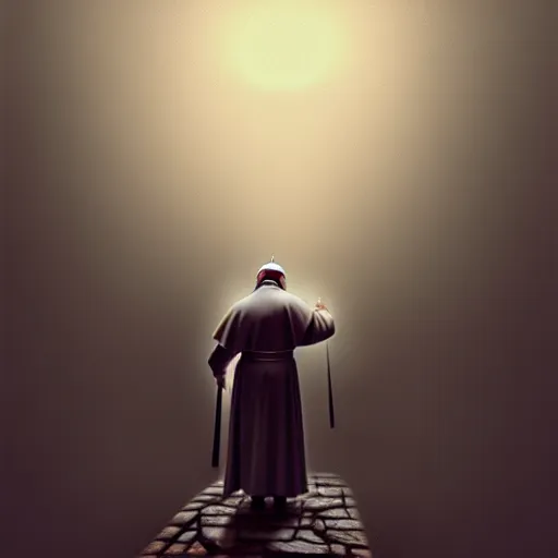 Image similar to pope john paul ii standing ina curch, digital painting, greg rutkowski, artstation, cinematic, matte painting