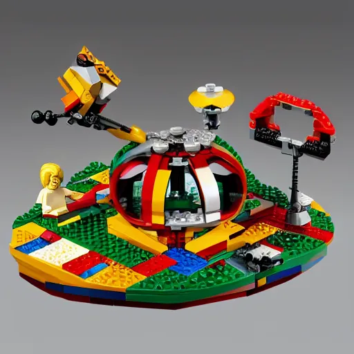 Image similar to lego set of a dyon sphere, cover illustration, lego style